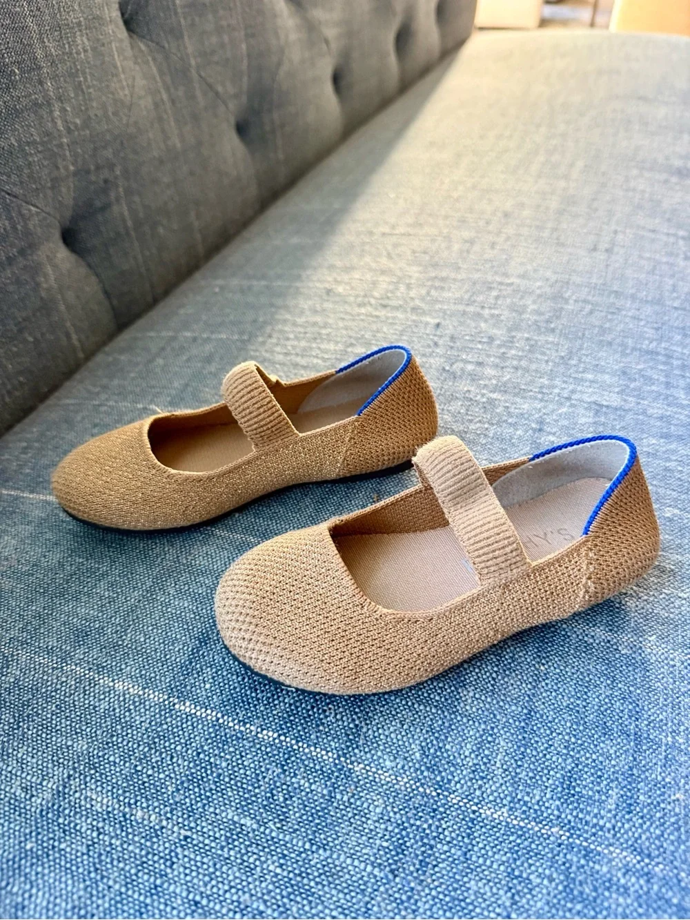 Rothy's Kids Tan Knit Mary Jane Shoes
